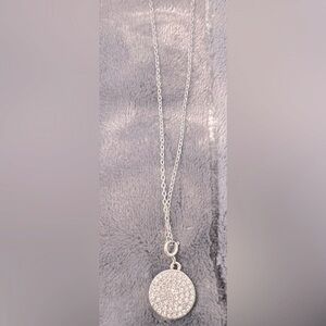 Silver coin crystal studded necklace